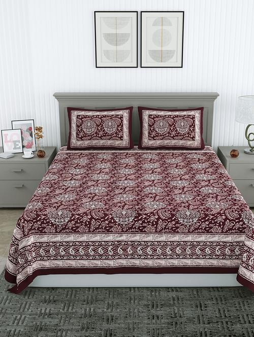 jaipuri hand printed double bedsheet with two pillow covers - 20458720 - Very Small Image - 1