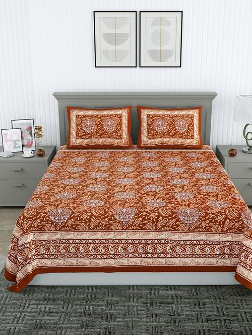 jaipuri hand printed double bedsheet with two pillow covers - 20458721 - Very Small Image - 1