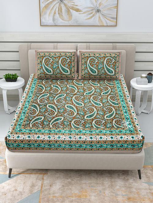 jaipuri hand printed double bedsheet with two pillow covers - 20458724 - Very Small Image - 1
