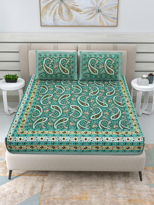 jaipuri hand printed double bedsheet with two pillow covers - 20458725 - Very Small Image - 1