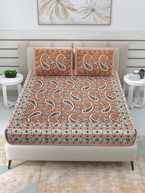 jaipuri hand printed double bedsheet with two pillow covers - 20458727 - Very Small Image - 1
