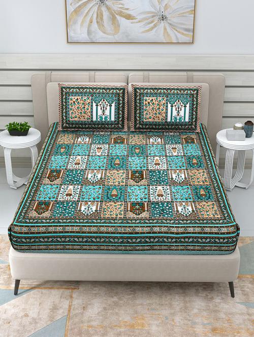 jaipuri hand printed double bedsheet with two pillow covers - 20458735 - Very Small Image - 1