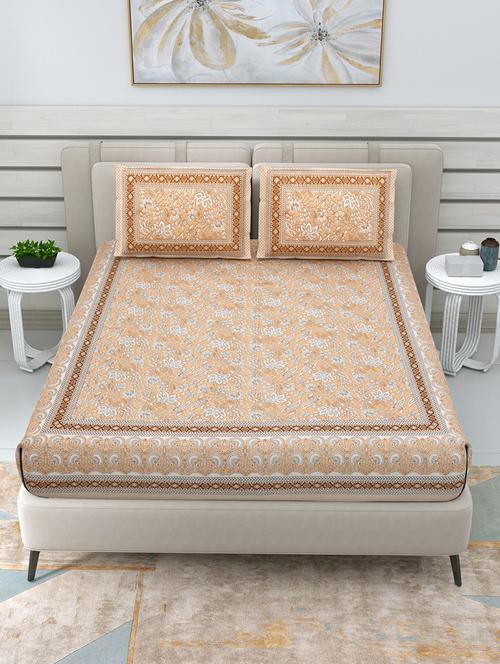 jaipuri hand printed double bedsheet with two pillow covers - 20458744 - Very Small Image - 1