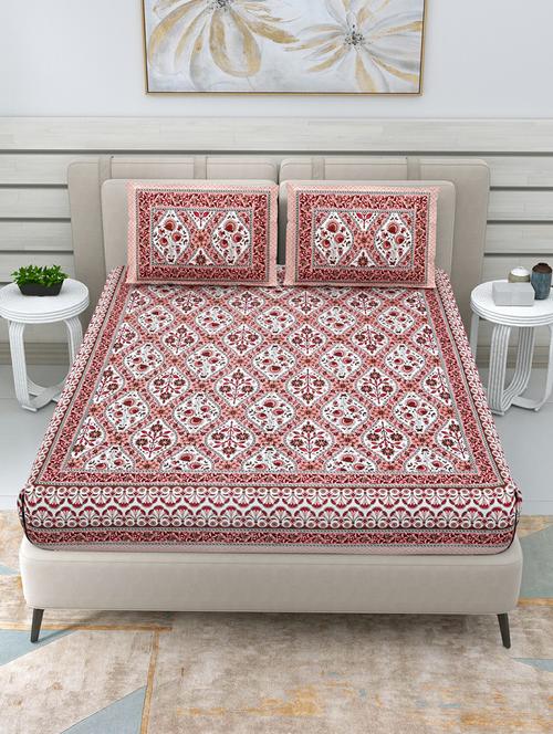 jaipuri hand printed double bedsheet with two pillow covers - 20458746 - Very Small Image - 1