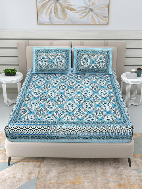 jaipuri hand printed double bedsheet with two pillow covers - 20458747 - Very Small Image - 1