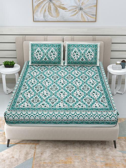 jaipuri hand printed double bedsheet with two pillow covers - 20458749 - Very Small Image - 1