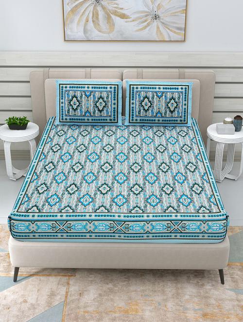 jaipuri hand printed double bedsheet with two pillow covers - 20458751 - Very Small Image - 1