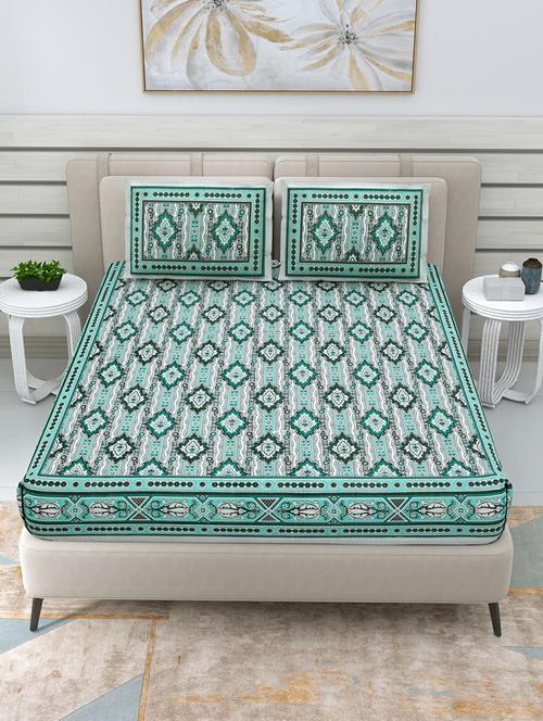 jaipuri hand printed double bedsheet with two pillow covers - 20458754 - Very Small Image - 1