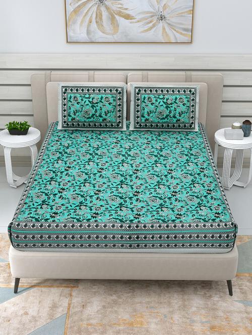 jaipuri hand printed double bedsheet with two pillow covers - 20458757 - Very Small Image - 1