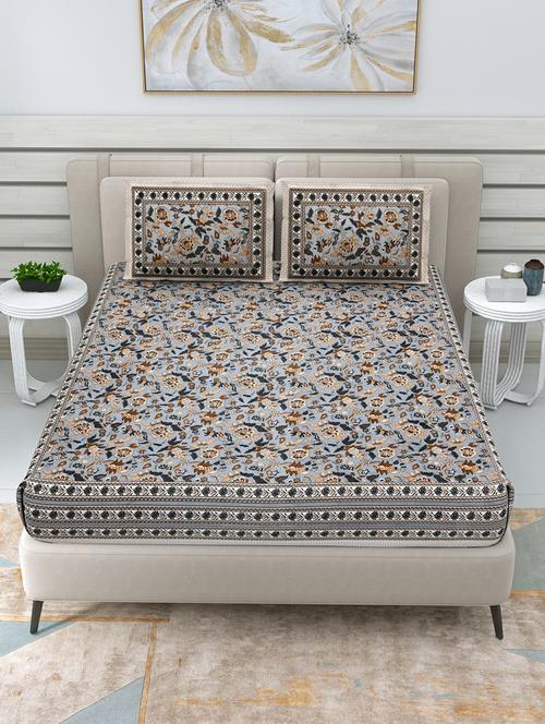 jaipuri hand printed double bedsheet with two pillow covers - 20458760 - Very Small Image - 1