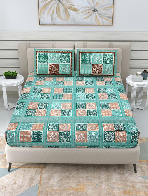 jaipuri hand printed double bedsheet with two pillow covers - 20458761 - Very Small Image - 1