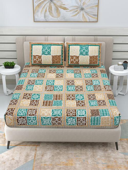 jaipuri hand printed double bedsheet with two pillow covers - 20458765 - Very Small Image - 1