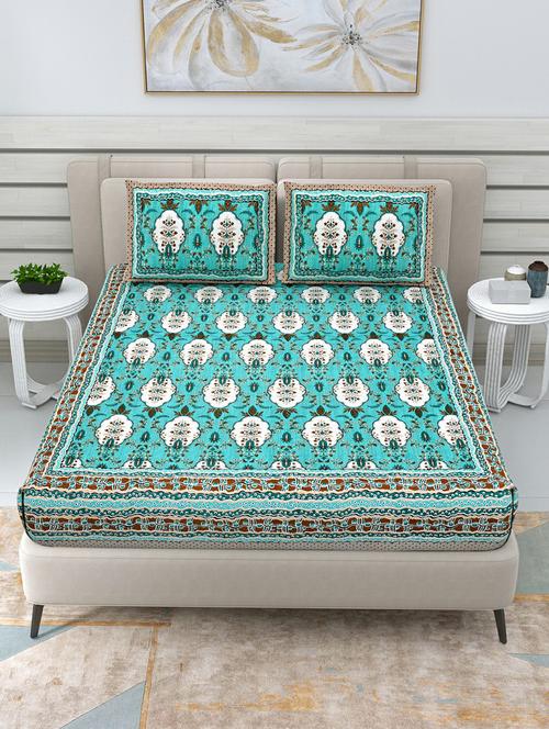 jaipuri hand printed double bedsheet with two pillow covers - 20458766 - Very Small Image - 1