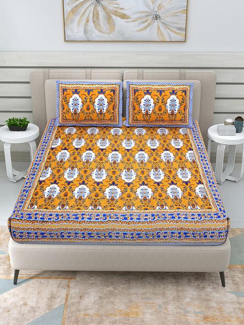 jaipuri hand printed double bedsheet with two pillow covers - 20458767 - Very Small Image - 1
