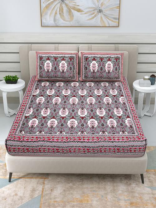 jaipuri hand printed double bedsheet with two pillow covers - 20458768 - Very Small Image - 1