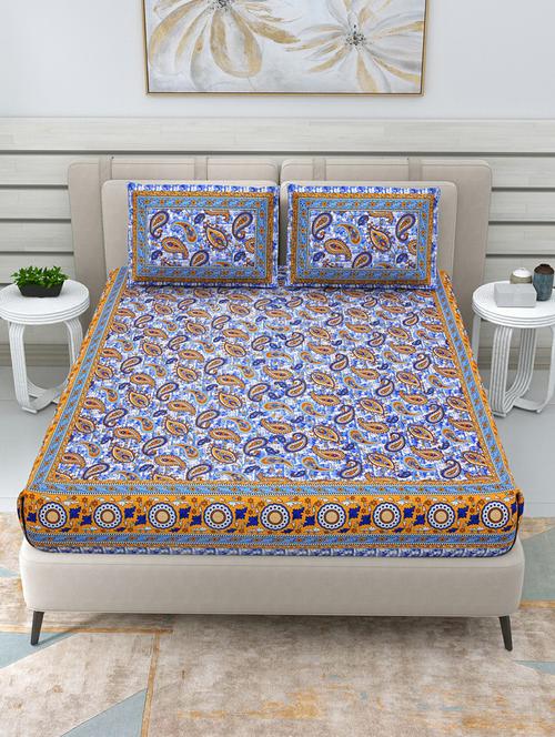jaipuri hand printed double bedsheet with two pillow covers - 20458771 - Very Small Image - 1
