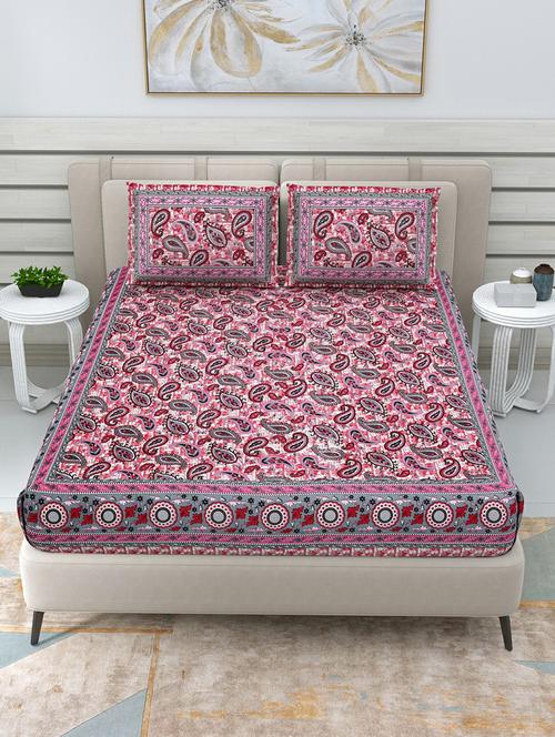 jaipuri hand printed double bedsheet with two pillow covers - 20458772 - Very Small Image - 1