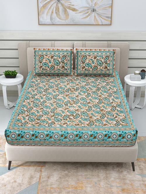 jaipuri hand printed double bedsheet with two pillow covers - 20458774 - Very Small Image - 1