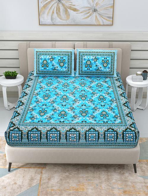 jaipuri hand printed double bedsheet with two pillow covers - 20458780 - Very Small Image - 1