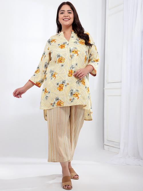 women yellow mandarin neck kurta palazzo set - 20458879 - Very Small Image - 1
