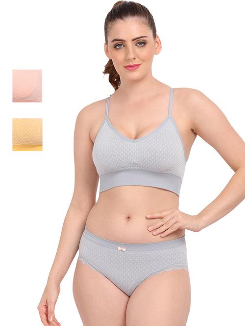 pack of 3 multi colored bra and panty set - 20459575 - Very Small Image - 1