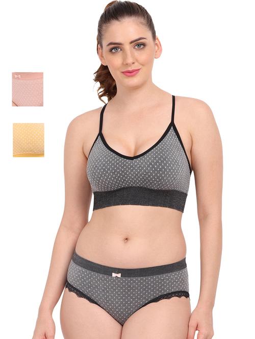 pack of 3 multi colored bra and panty set - 20459586 - Very Small Image - 1