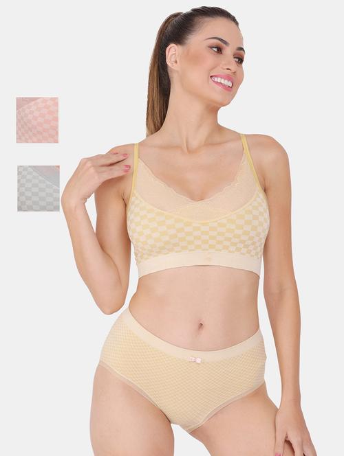 pack of 3 multi colored bra and panty set - 20459621 - Very Small Image - 1