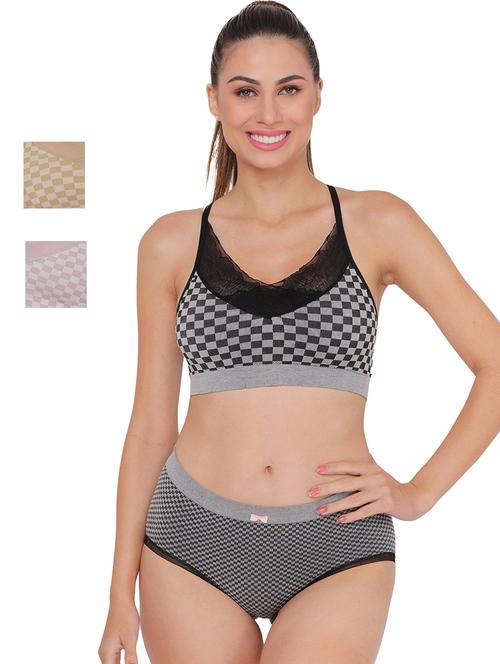 pack of 3 multi colored bra and panty set - 20459644 - Very Small Image - 1