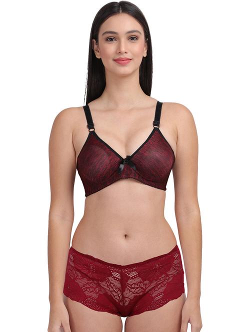 maroon cotton bras and panty set - 20459708 - Very Small Image - 1
