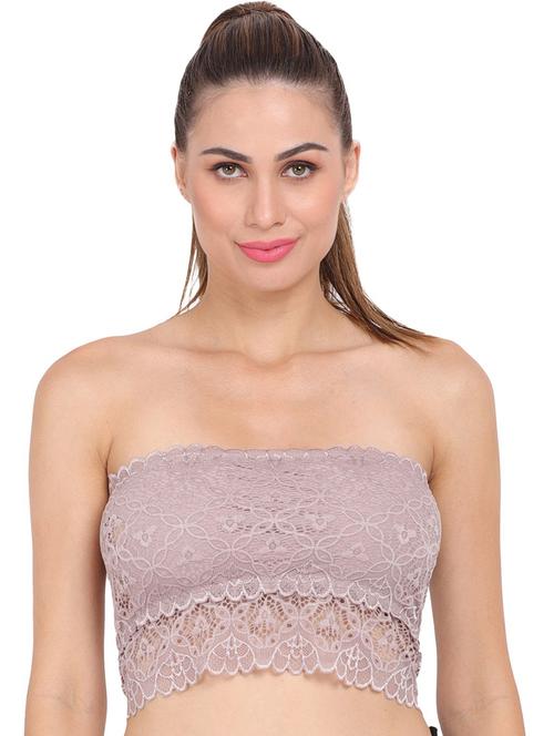 mauve lace detailed tube bra - 20460485 - Very Small Image - 1