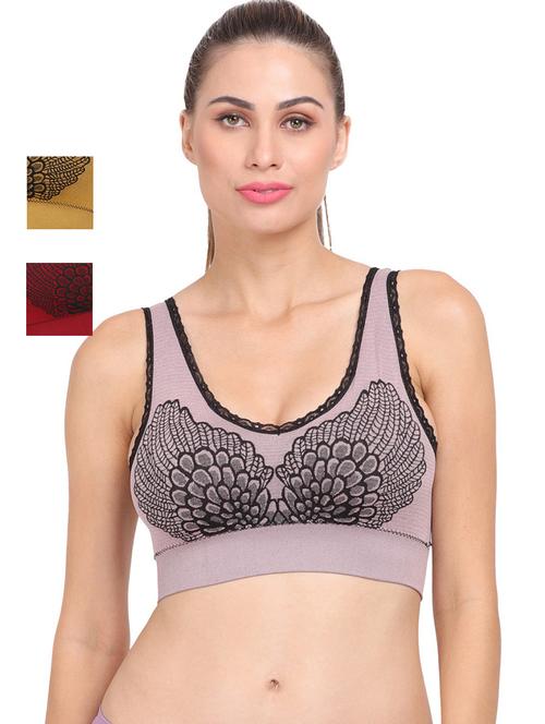 women's printed laced sports bra combo - 20460986 - Very Small Image - 1