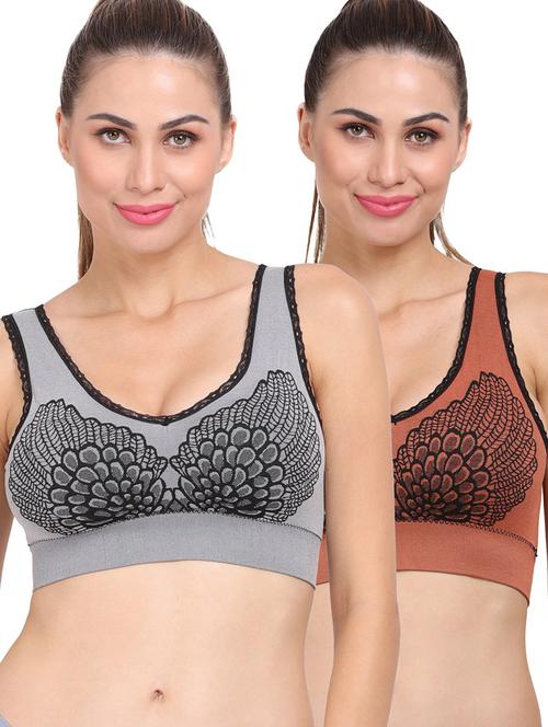 women's printed laced sports bra combo - 20460992 - Very Small Image - 1