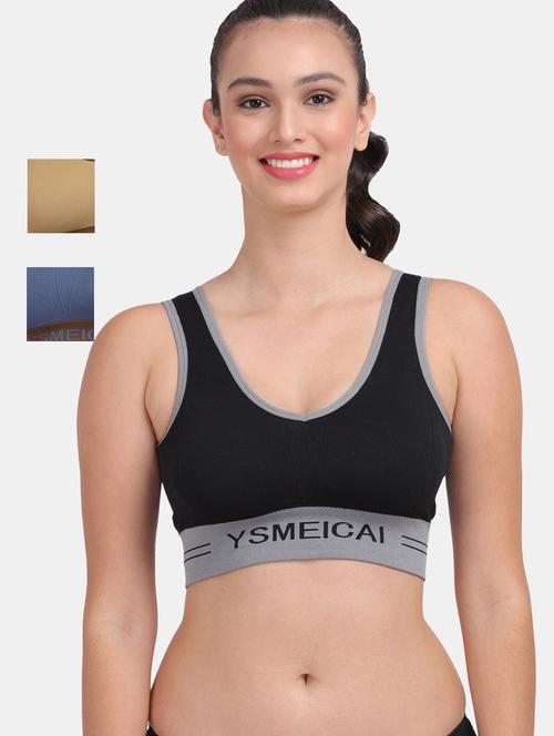 pack of 3 multi colored sports bra - 20461146 - Very Small Image - 1