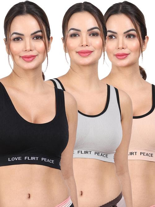 pack of 3 multi colored sports bra - 20461294 - Very Small Image - 1