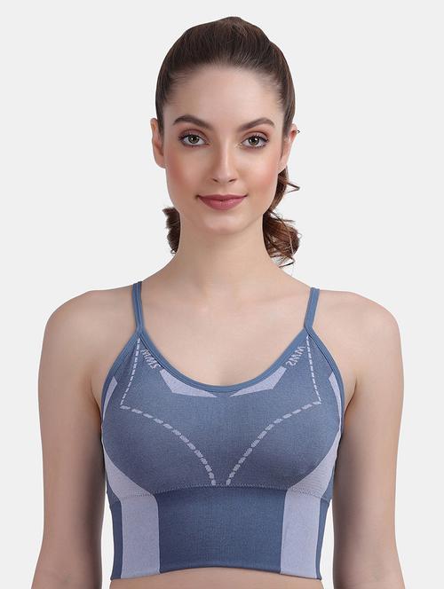 blue color blocked sports bra - 20461671 - Very Small Image - 1