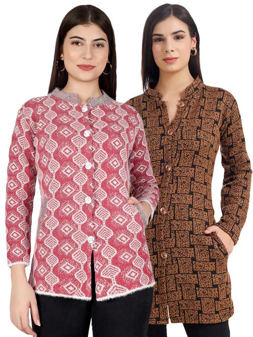women pack of 2 self design cardigan - 20463435 - Very Small Image - 1