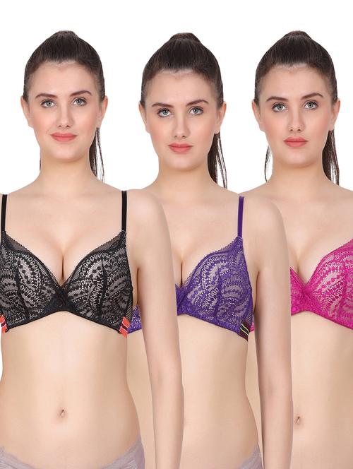 pack of 3 women self design plunge bra - 20463618 - Very Small Image - 1