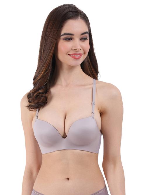 grey solid plunge bra - 20463734 - Very Small Image - 1