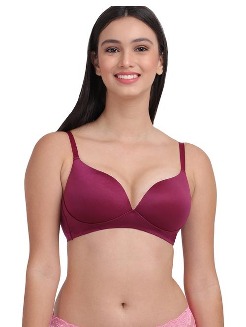 women's burgundy solid plunge bra - 20463851 - Very Small Image - 1