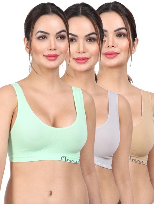 pack of 3 multi colored sport bra - 20464722 - Very Small Image - 1