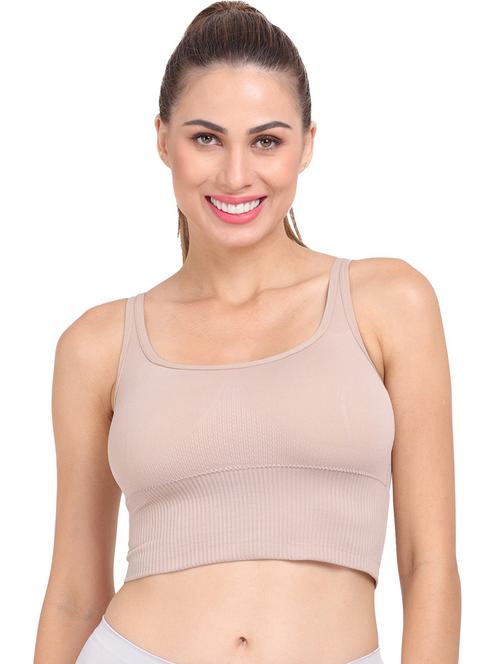 beige solid nylon sports bra - 20467052 - Very Small Image - 1