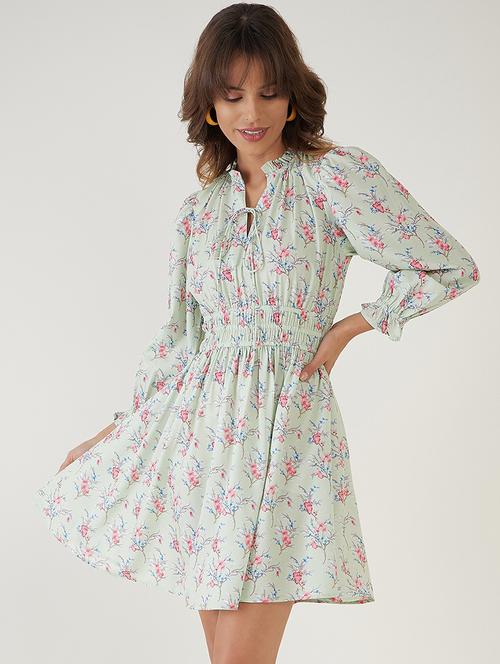 neo mint floral print fit & flare dress - 20467446 - Very Small Image - 1