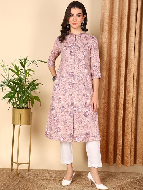 women floral printed front & side both slit kurta - 20468758 - Very Small Image - 1