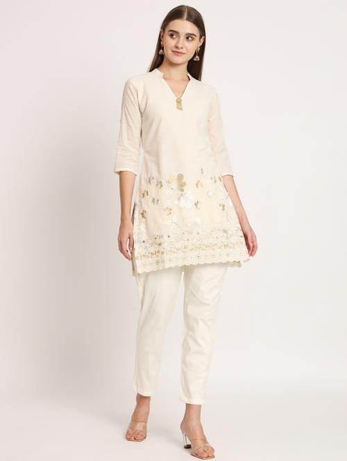 women beige mandarin neck co-ord sets - 20468761 - Very Small Image - 1