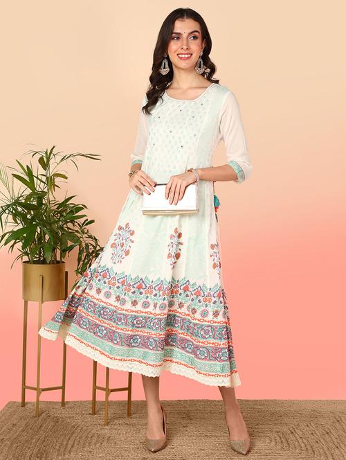 off white printed anarkali ethnic dress - 20468781 - Very Small Image - 1