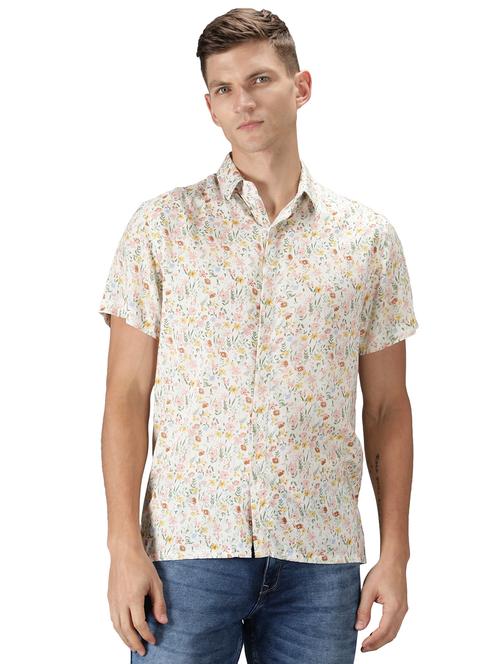 men floral print beige rayon casual shirt - 20468839 - Very Small Image - 1