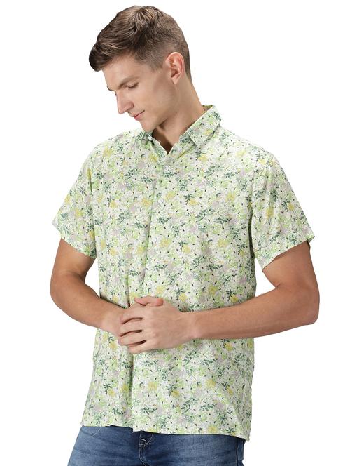 men floral print green rayon casual shirt - 20468841 - Very Small Image - 1