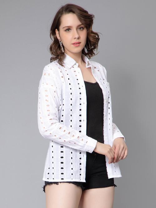 white schiffli work regular shirt - 20468853 - Very Small Image - 1