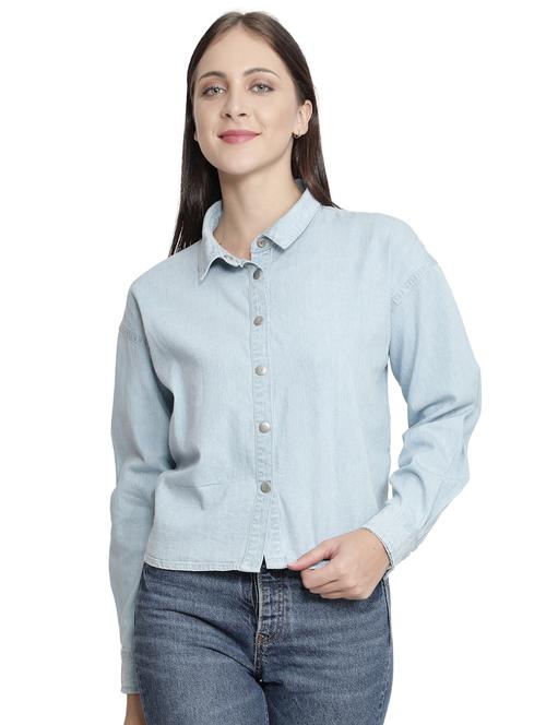 light blue denim cropped shirt - 20468863 - Very Small Image - 1