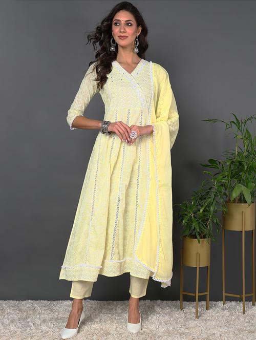 yellow three quarter sleeve suit set - 20468911 - Very Small Image - 1
